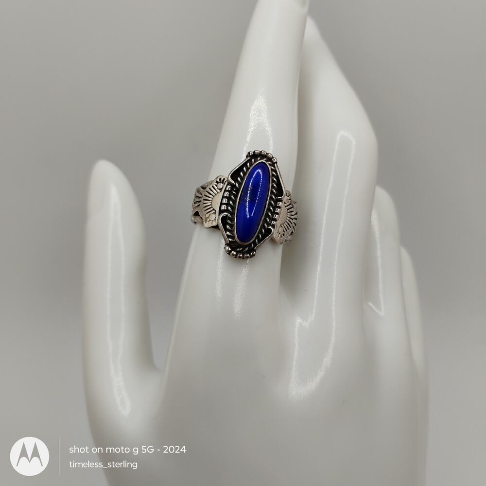 NA Navajo Glen Willie Hand Crafted Four Band Lapis Ring Size 9